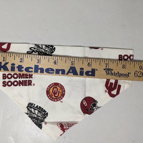NEW- Homemade OU Oklahoma Sooner Dog Bandana BOOMER (8" x 6") Size S-M - Picture 3 of 7